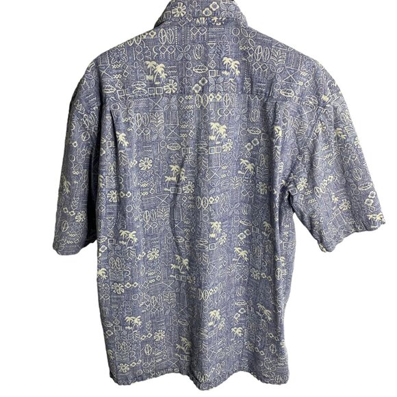 OP Ocean Pacific Button Up Hawaiian Shirt XL Blue Reverse Print Floral Pocket - Picture 4 of 7